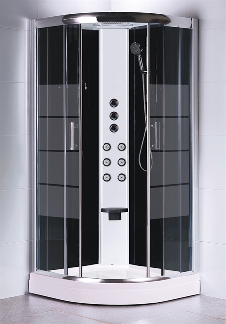 PM SONJA 80 Svart duschkabin med frostade framglas och termostatblandare
